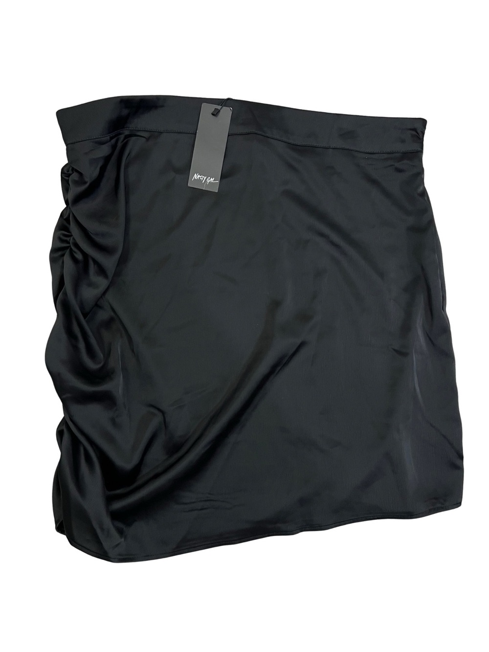 Nasty Gal Plus Satin Ruched Mini Skirt Black Side Gather Size 14 NWT